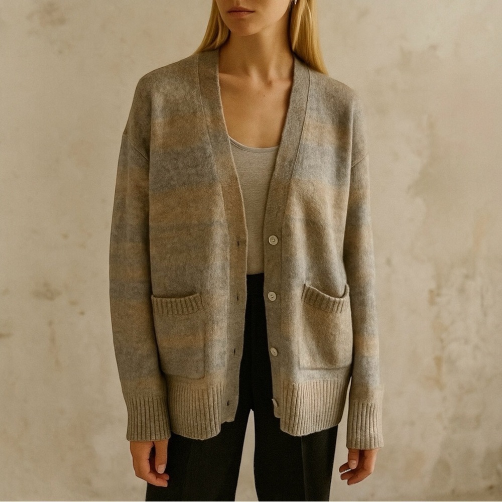 6397 Spacedye Wool Cashmere Cardigan In Marled Beige‎